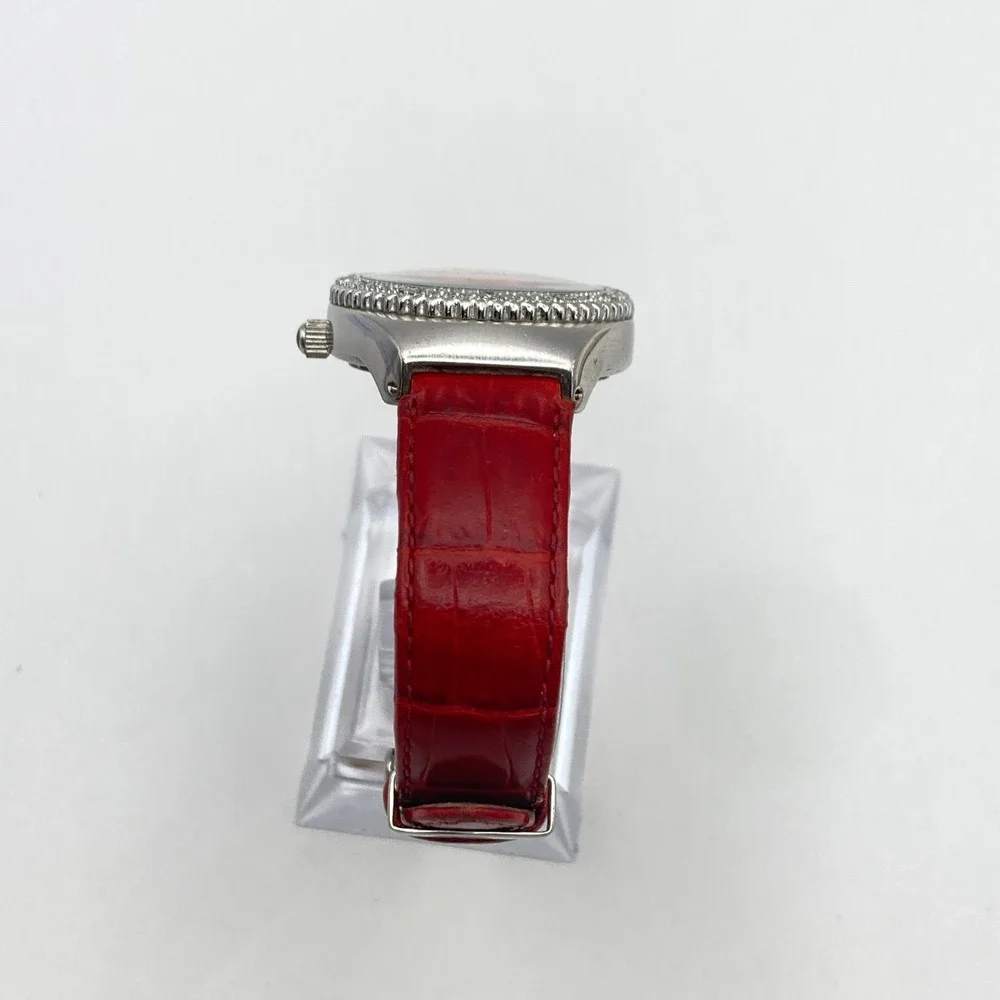 Anne Klein Diamond Women's Watch 32mm Silver Tone Swiss Month Red New Battery